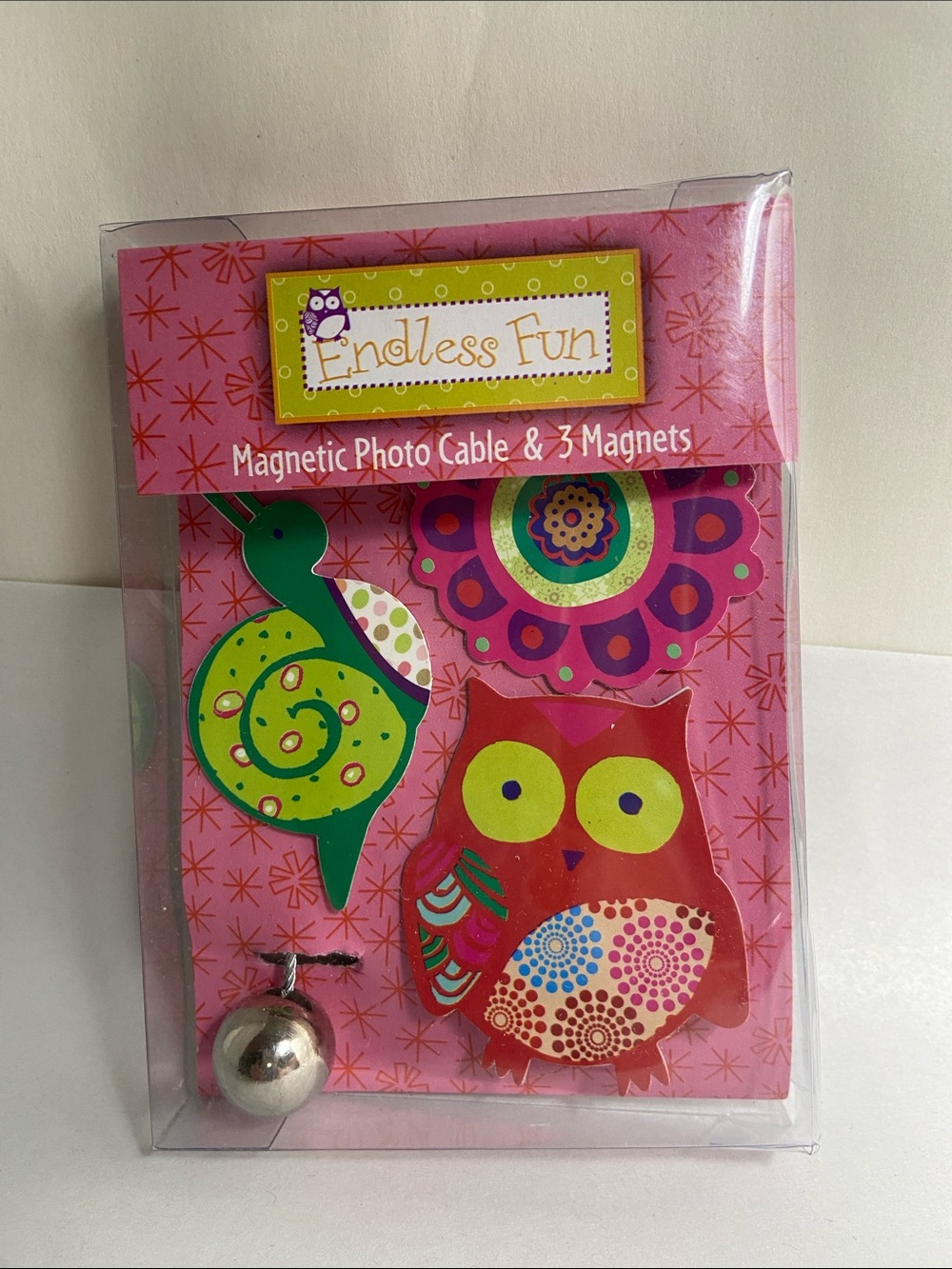 Demdaco Pink Magnetic Photo Cable with Colorful Owl Accent